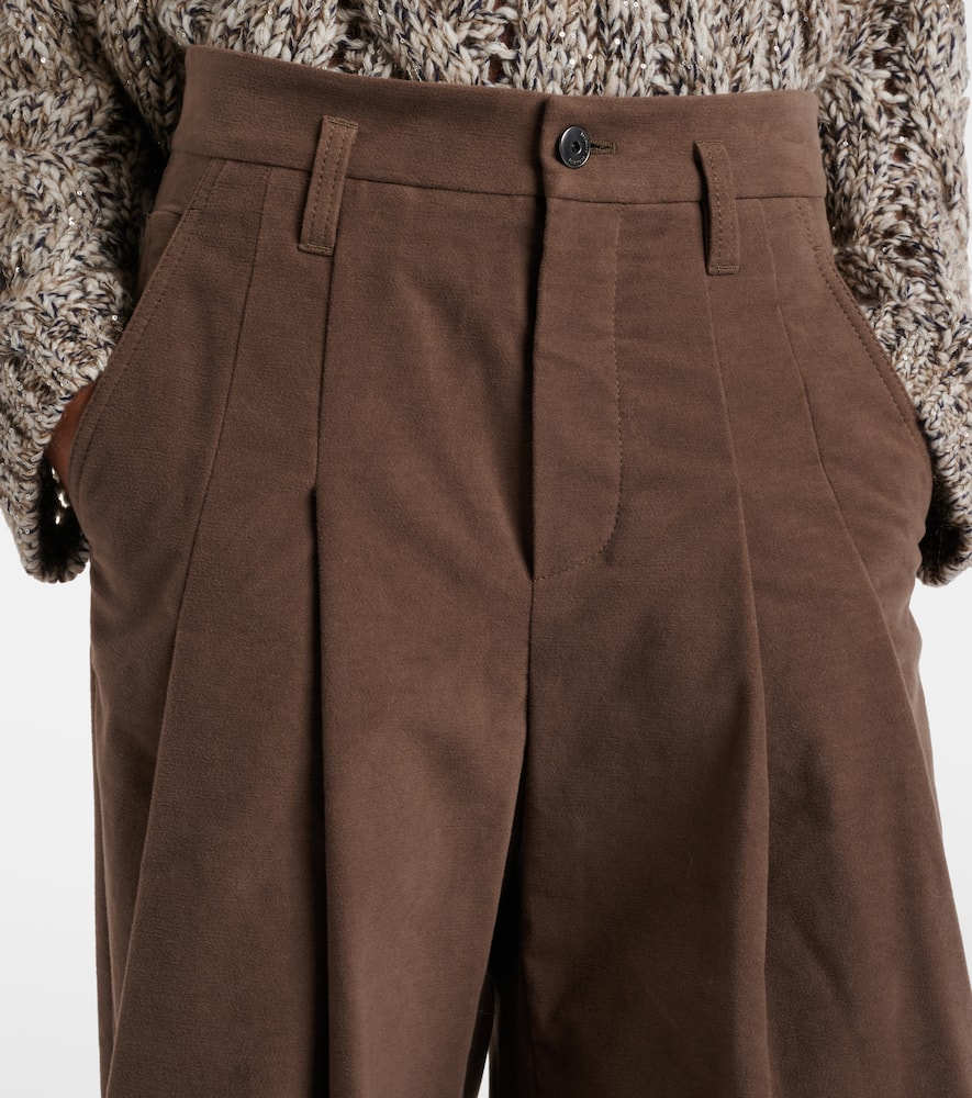 Brunello Cucinelli Pleated High-rise Cotton Wide-leg Pants In Brown