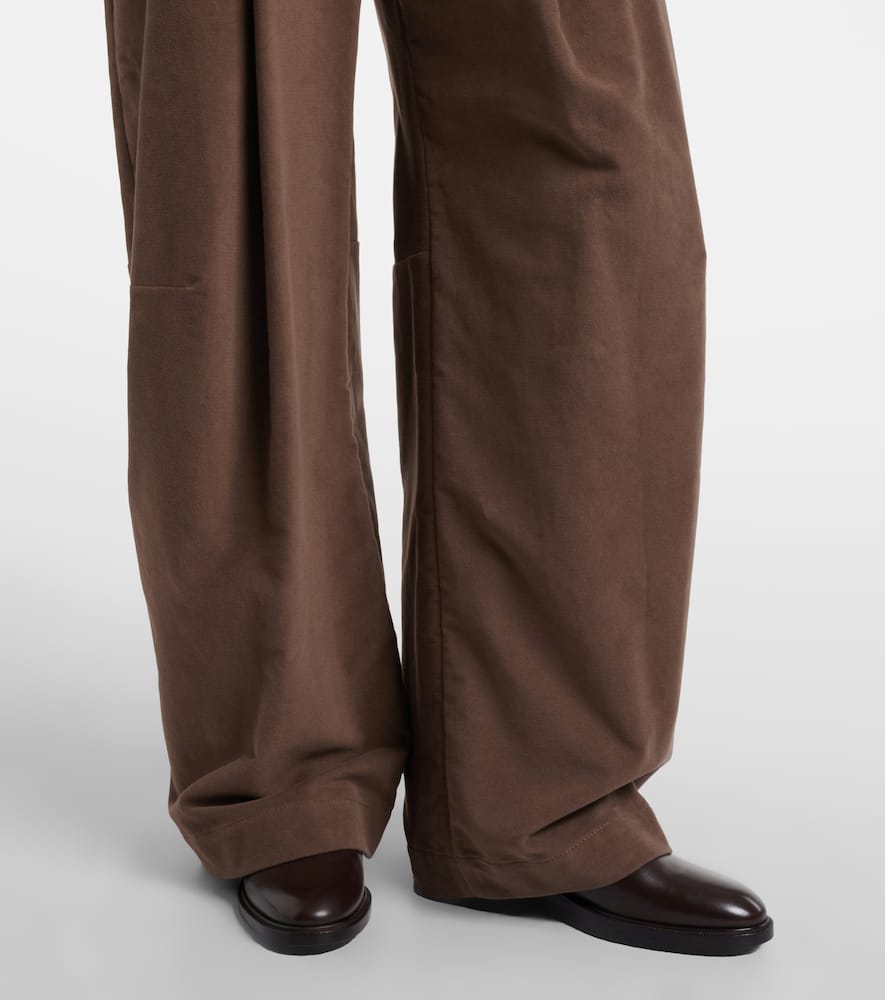 Brunello Cucinelli Pleated High-rise Cotton Wide-leg Pants In Brown