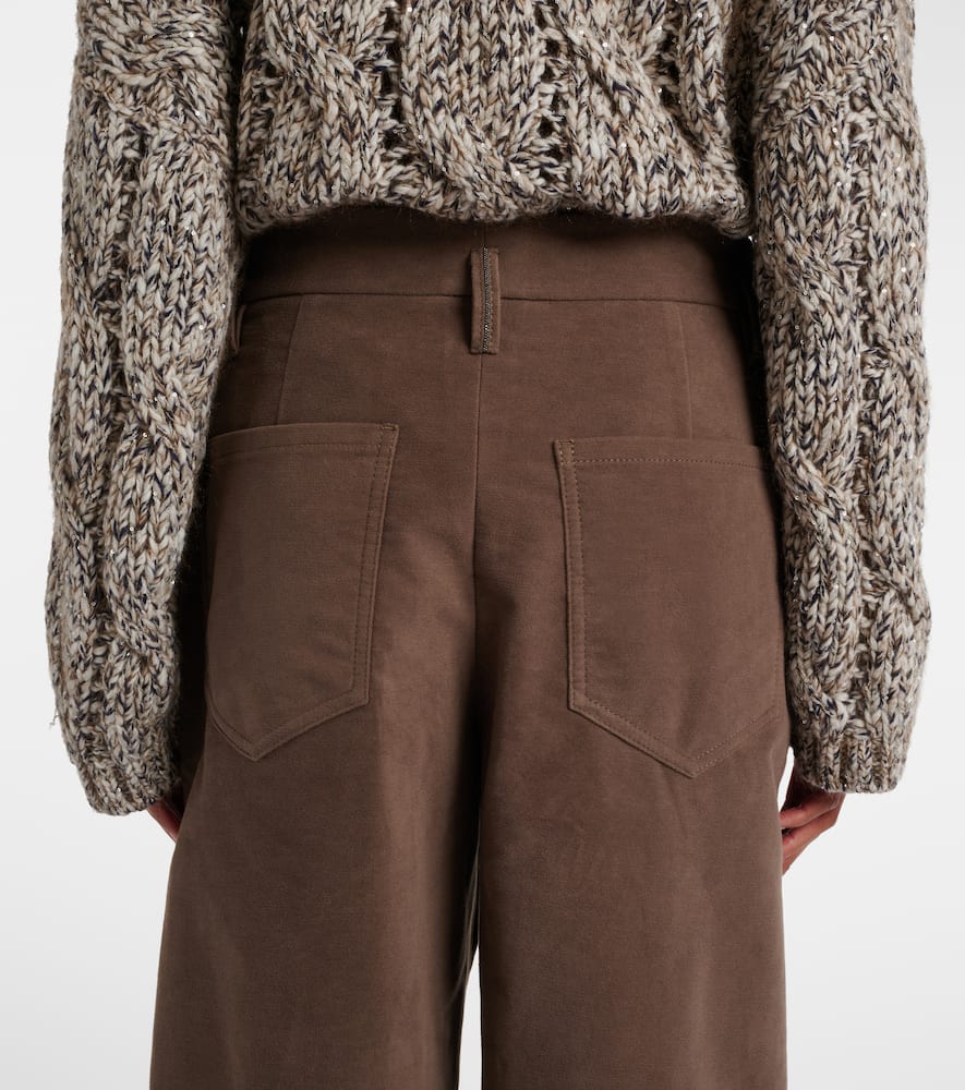 Brunello Cucinelli Pleated High-rise Cotton Wide-leg Pants In Brown