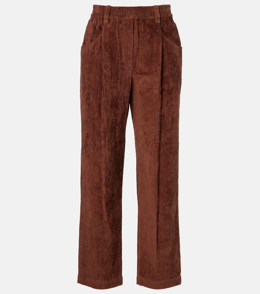 Brunello Cucinelli Soft Corduroy Pleated Straight-leg Ankle Pants In Brown
