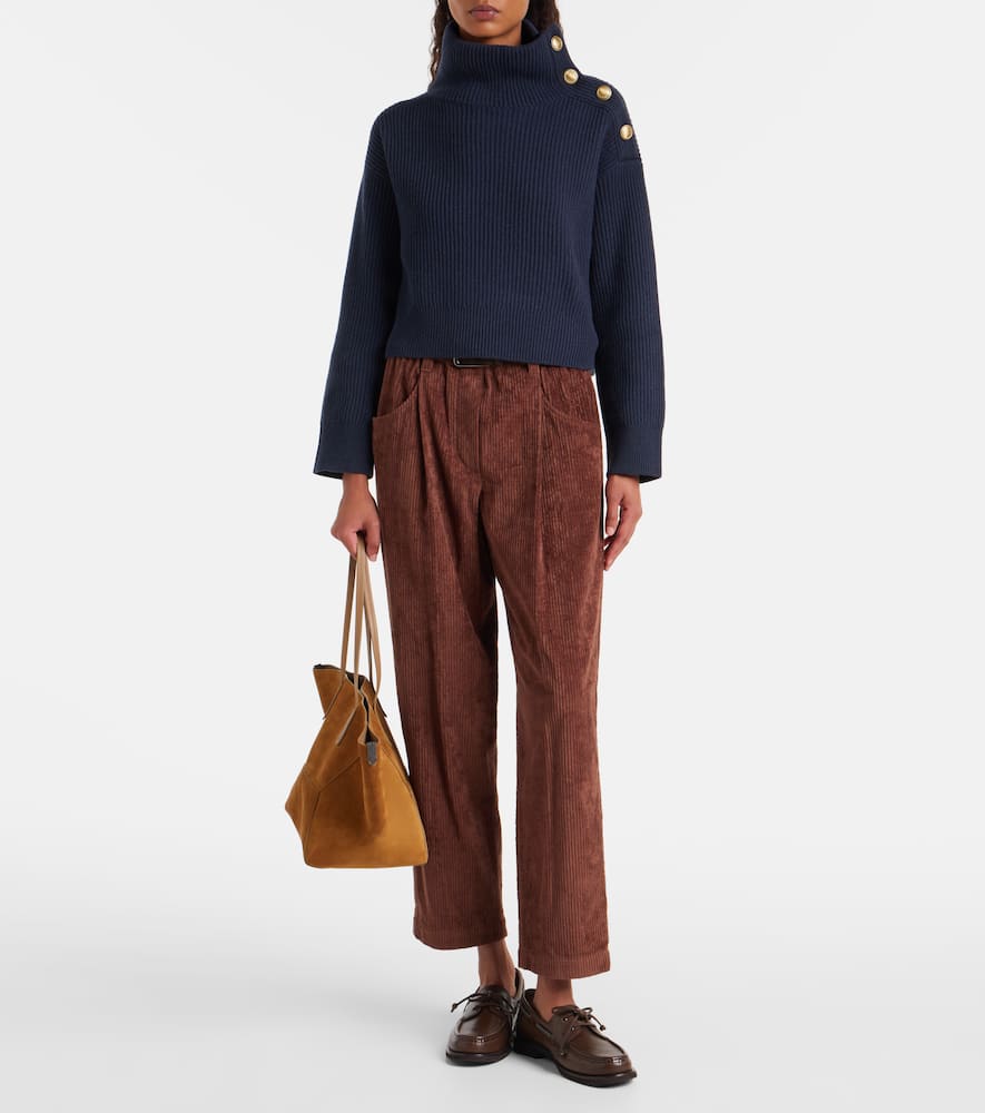 Brunello Cucinelli Soft Corduroy Pleated Straight-leg Ankle Pants In Brown