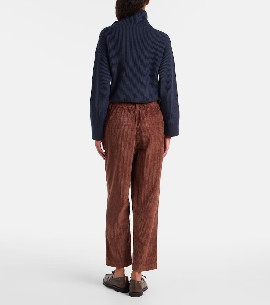 Brunello Cucinelli Soft Corduroy Pleated Straight-leg Ankle Pants In Brown
