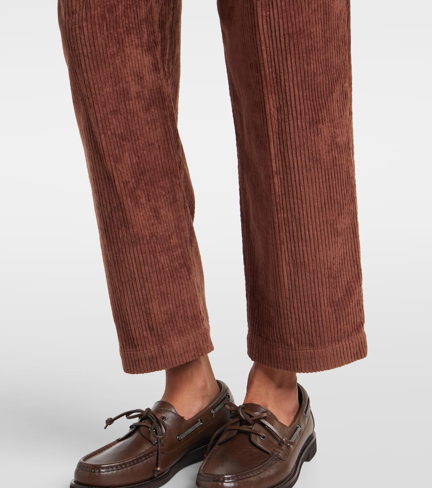 Brunello Cucinelli Soft Corduroy Pleated Straight-leg Ankle Pants In Brown