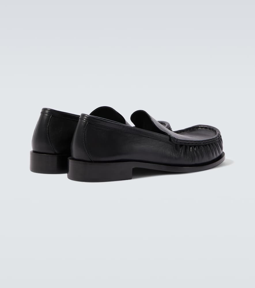 Dries Van Noten Squared Toe Black Leather Loafers With Embossed Stitching In Black