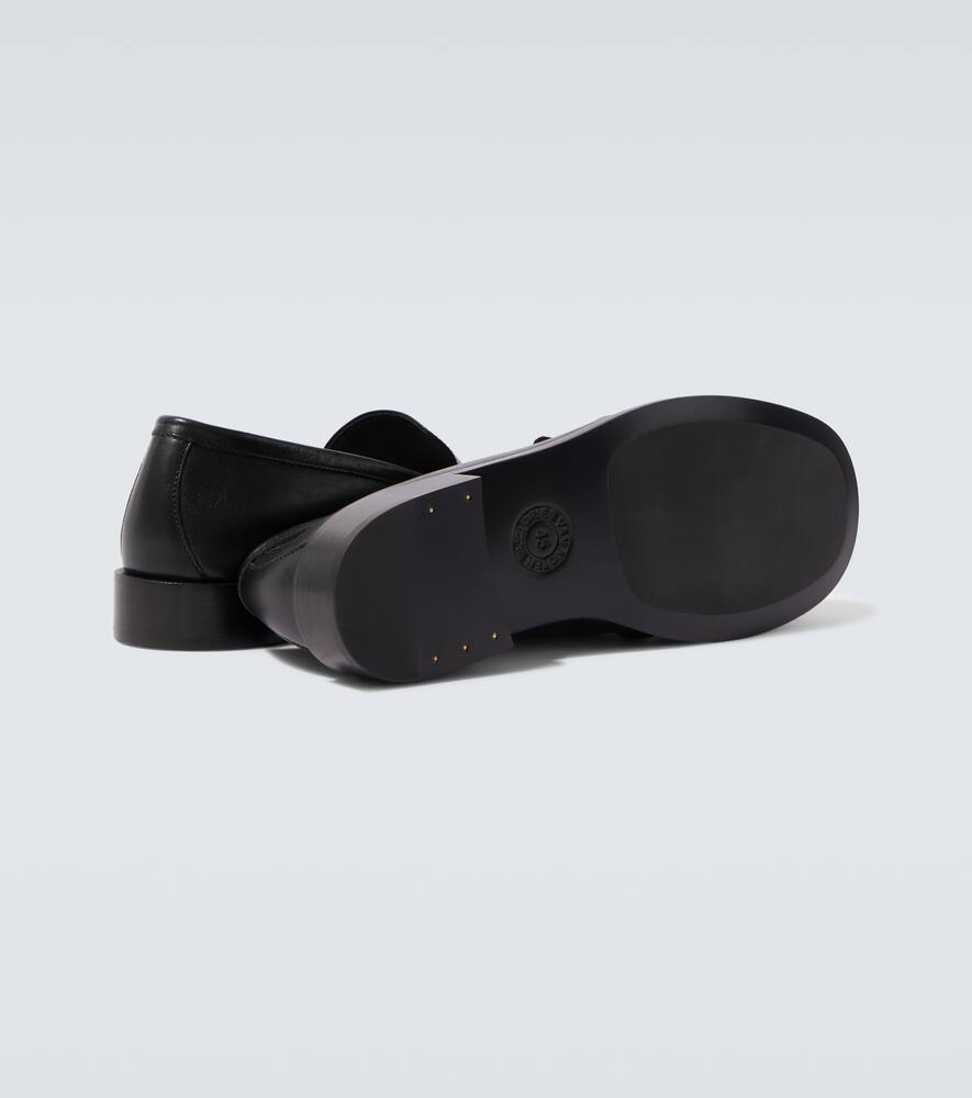 Dries Van Noten Squared Toe Black Leather Loafers With Embossed Stitching In Black