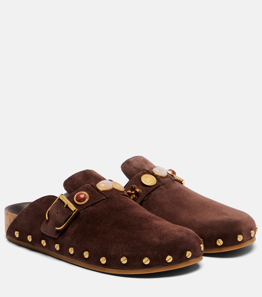 Veronica Beard Fern Embellished Suede Mules In Brown