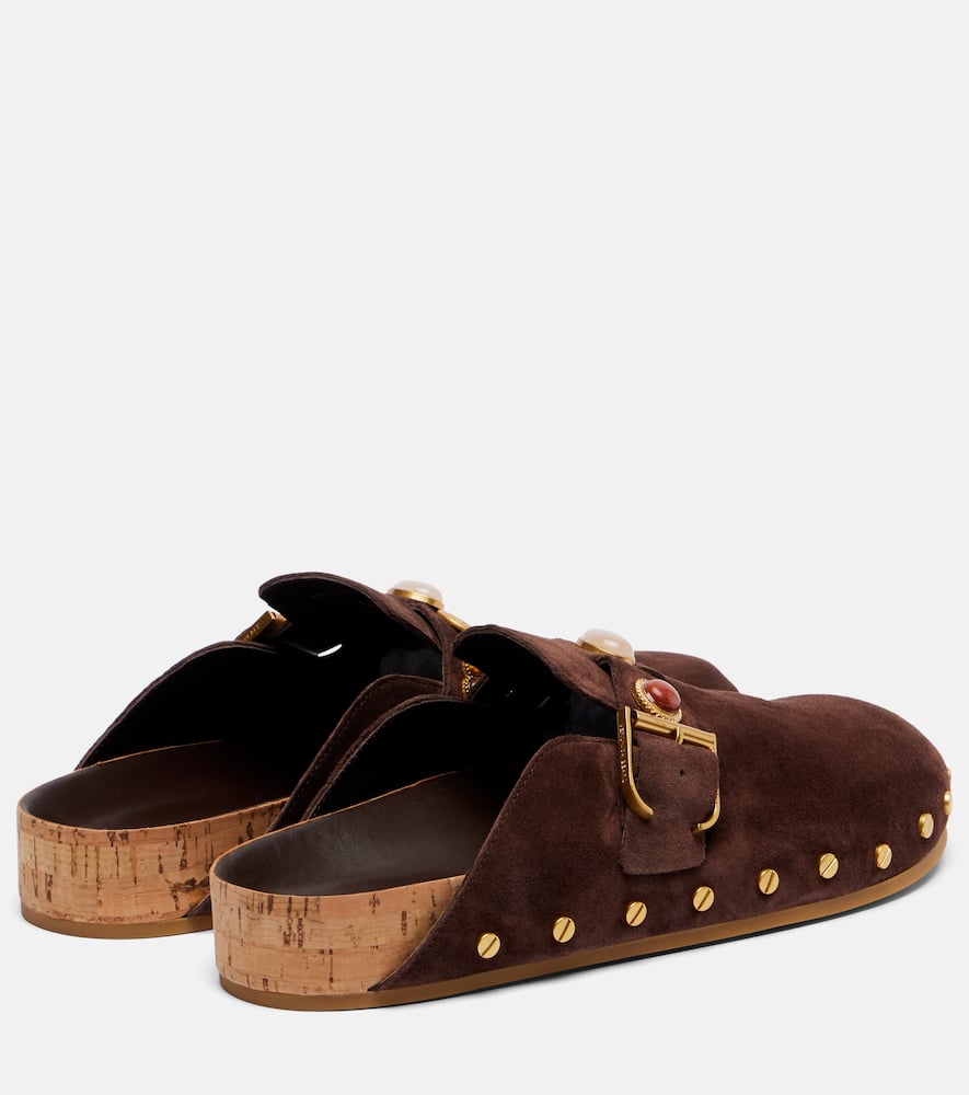 Veronica Beard Fern Embellished Suede Mules In Brown