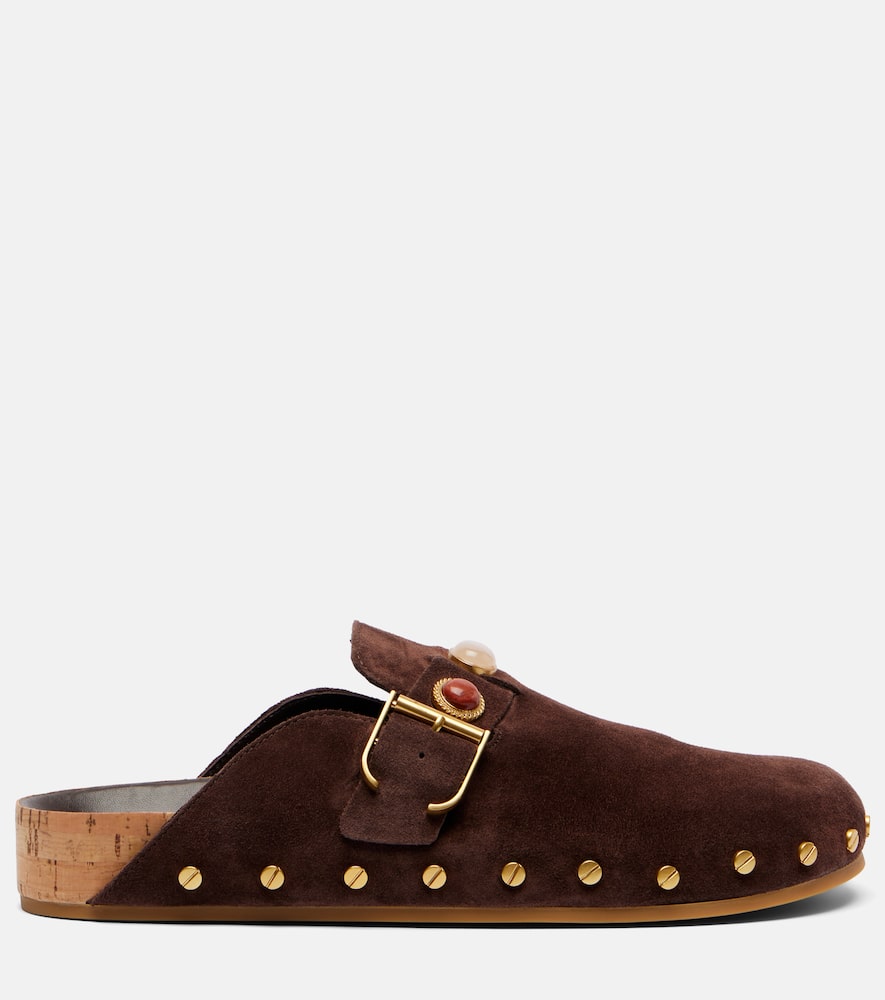 Veronica Beard Fern Embellished Suede Mules In Brown