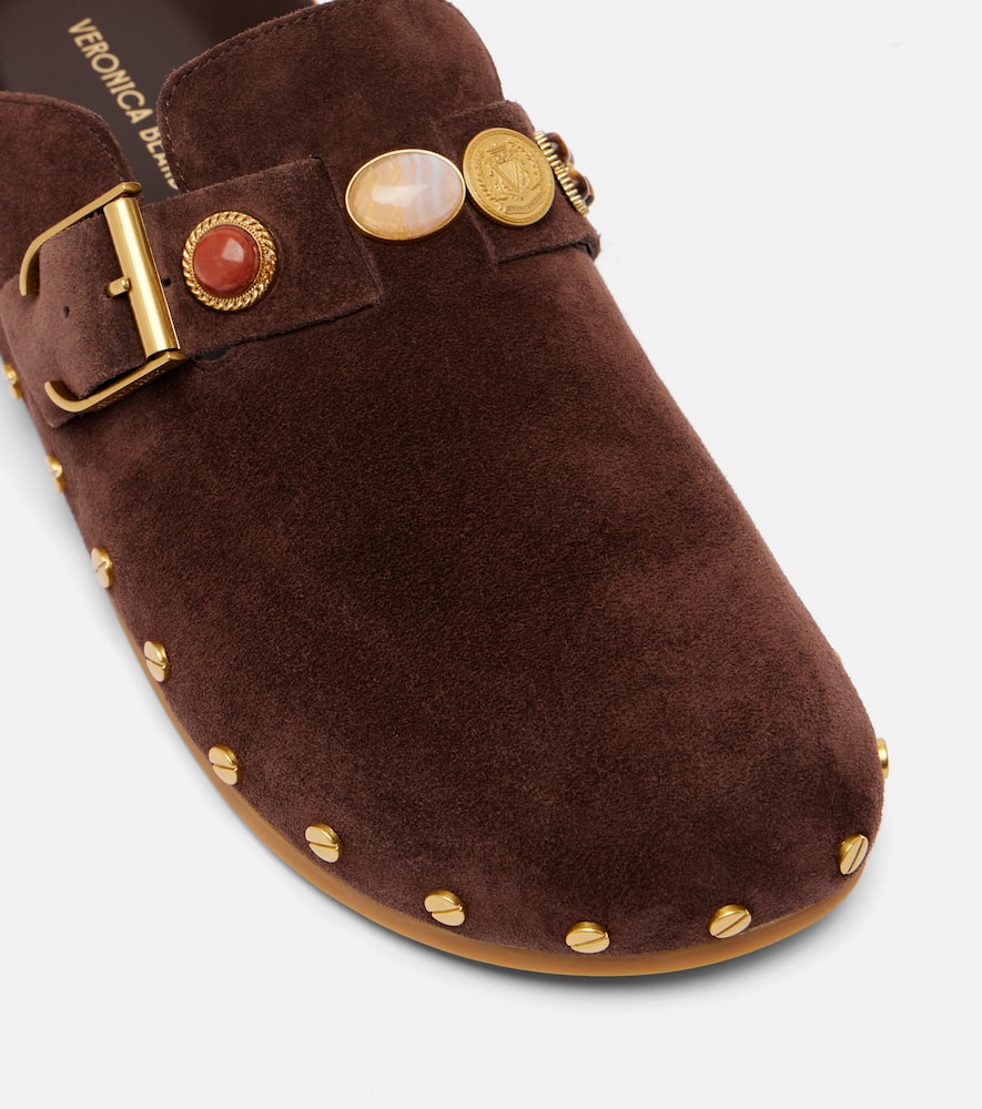 Veronica Beard Fern Embellished Suede Mules In Brown
