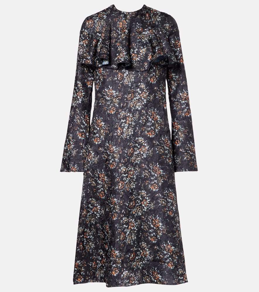 Ganni Floral-print Ruffled Dress In Multi