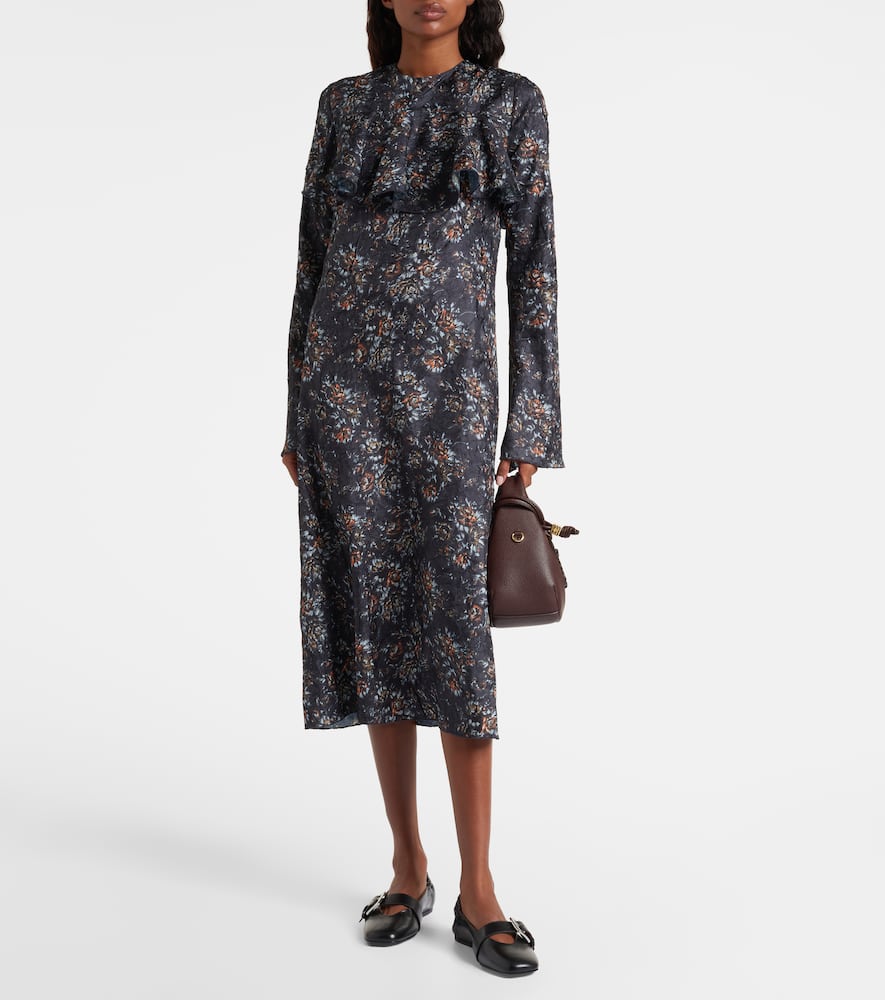 Ganni Floral-print Ruffled Dress In Multi