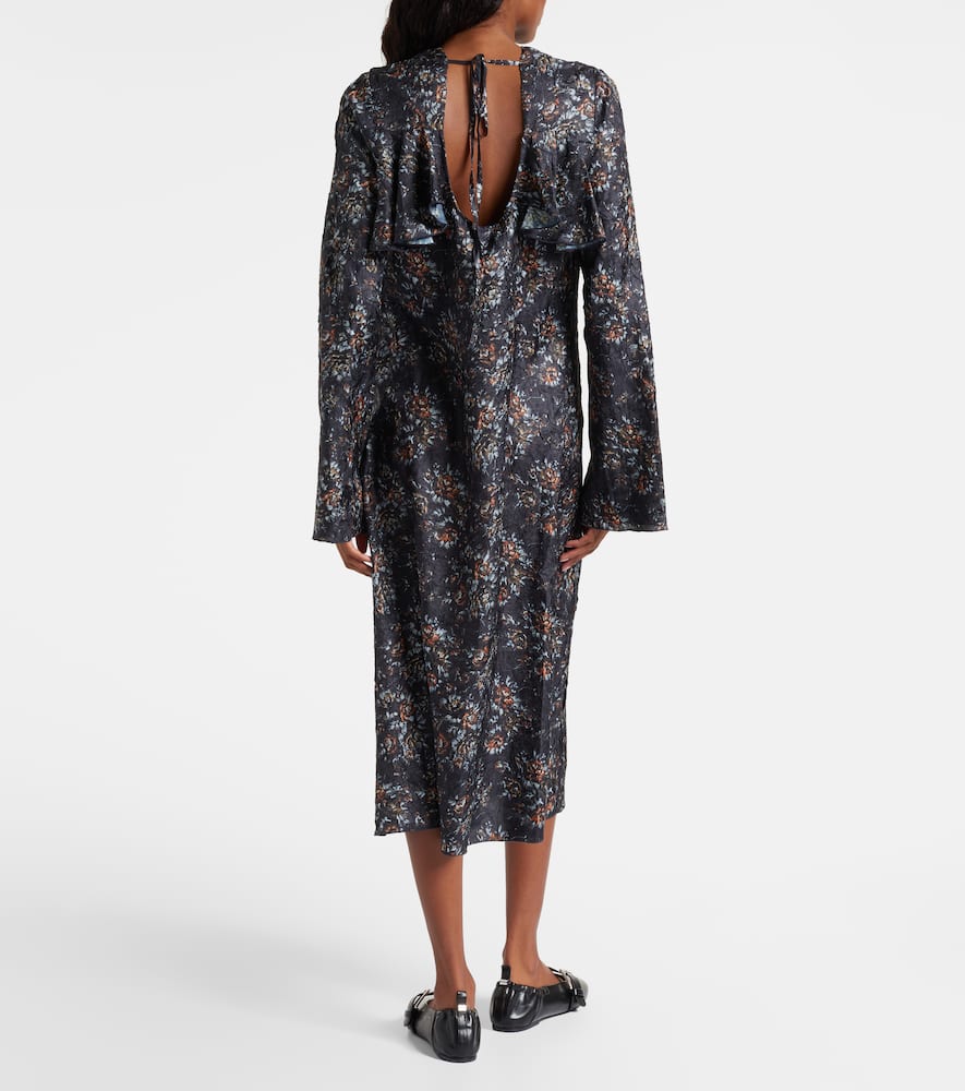 Ganni Floral-print Ruffled Dress In Multi