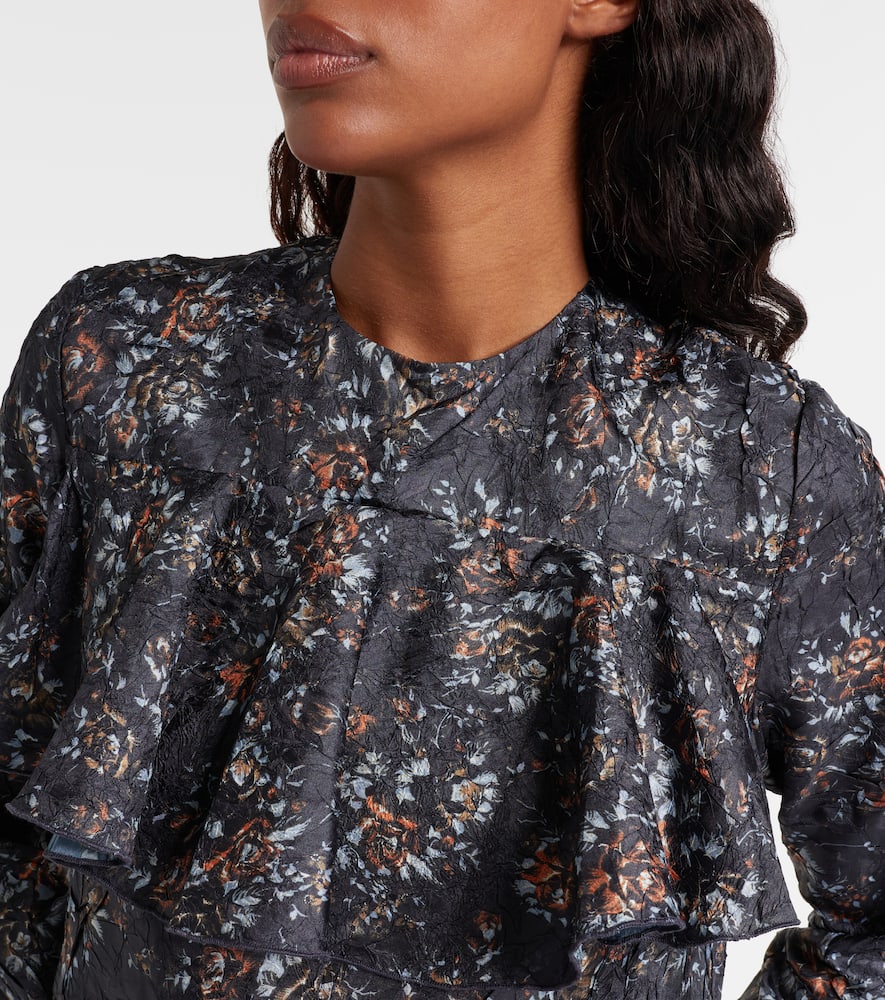 Ganni Floral-print Ruffled Dress In Multi