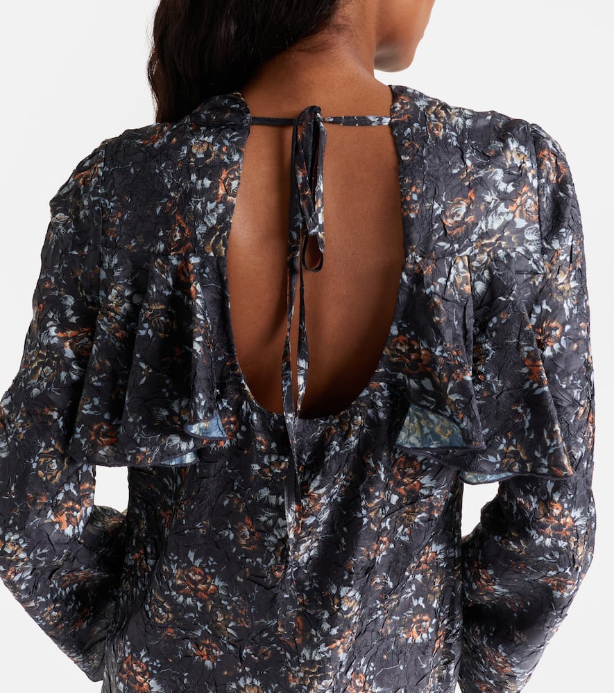 Ganni Floral-print Ruffled Dress In Multi