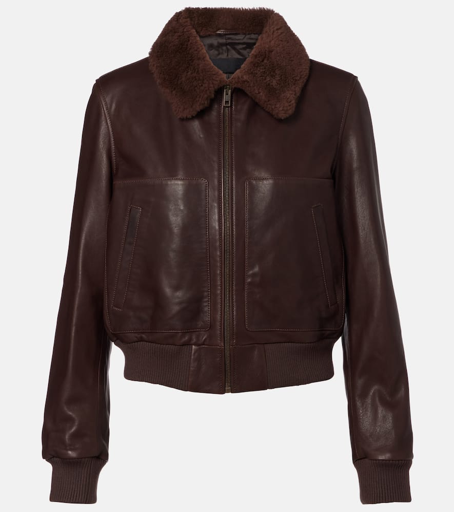 Nili Lotan Shearling-trimmed Leather Jacket In Brown