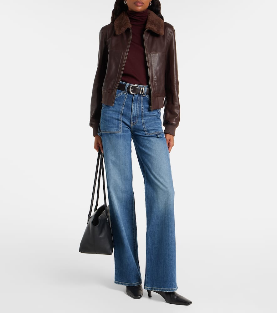 Nili Lotan Shearling-trimmed Leather Jacket In Brown