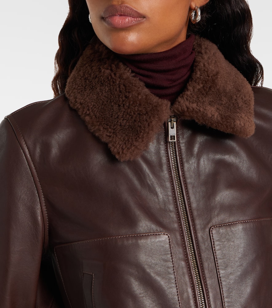 Nili Lotan Shearling-trimmed Leather Jacket In Brown