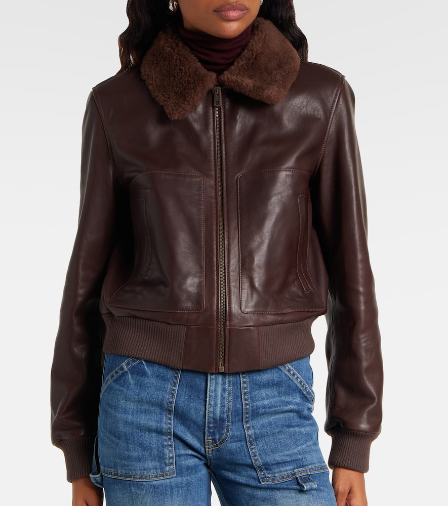 Nili Lotan Shearling-trimmed Leather Jacket In Brown