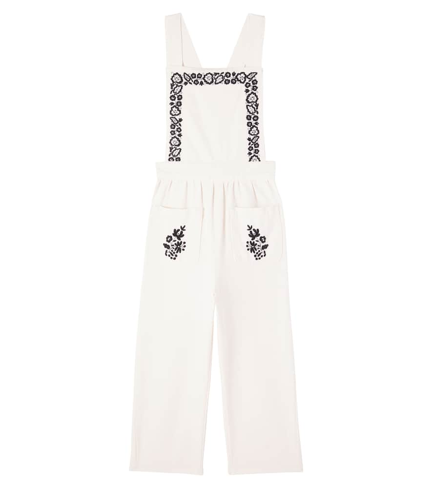 The New Society Tamara Embroidered Denim Overalls In White
