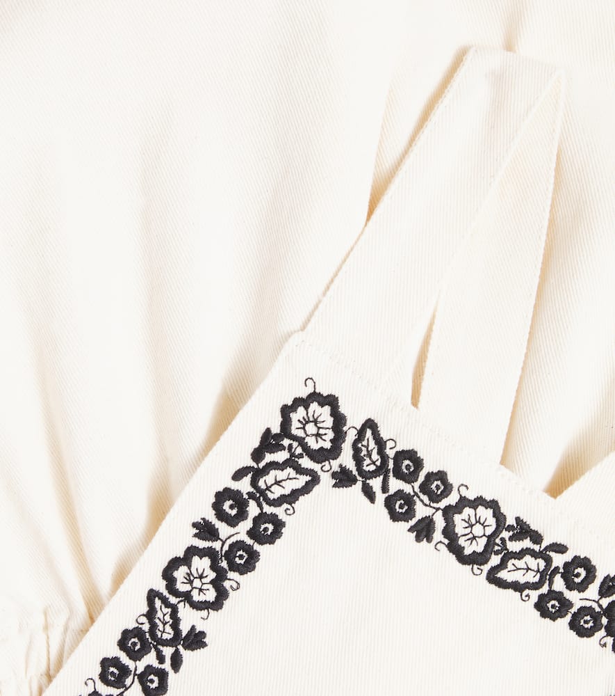 The New Society Tamara Embroidered Denim Overalls In White