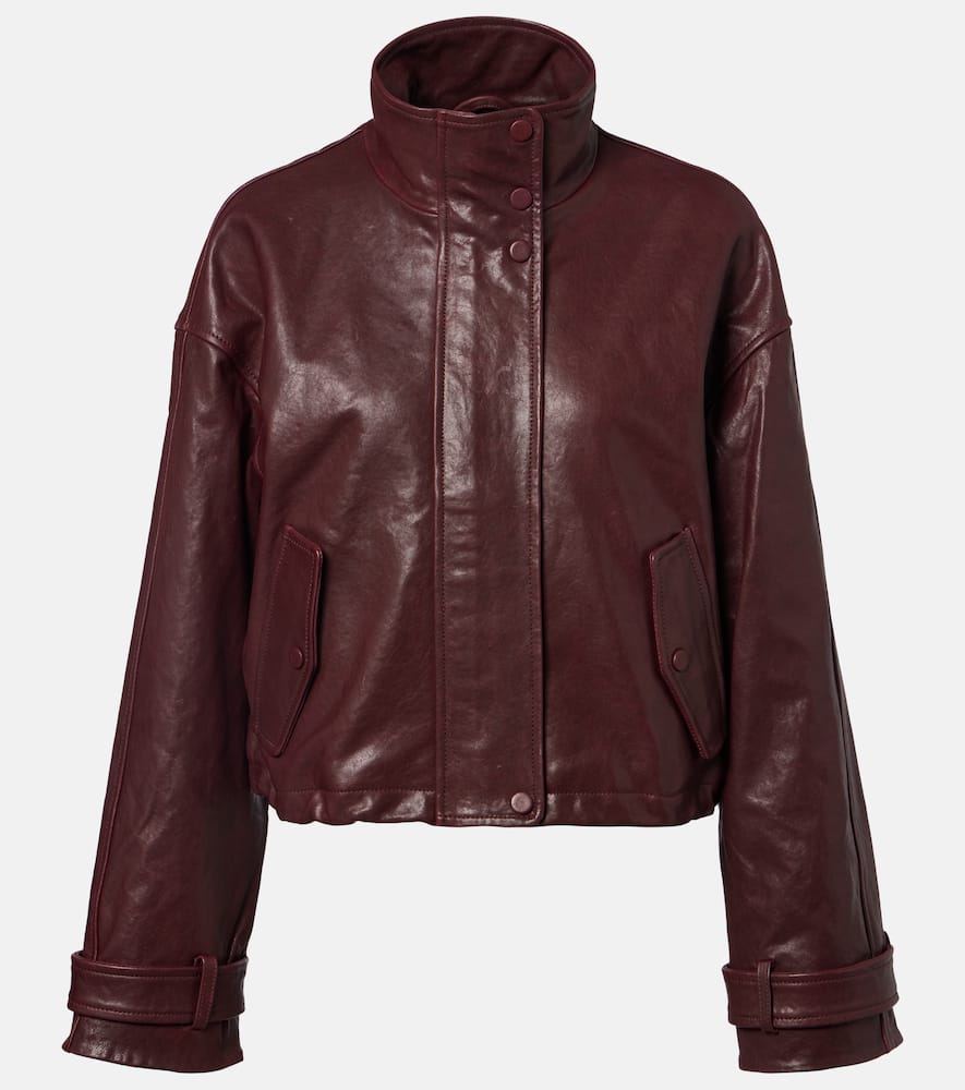 Veronica Beard Bateman Cropped Leather Jacket In Burgundy