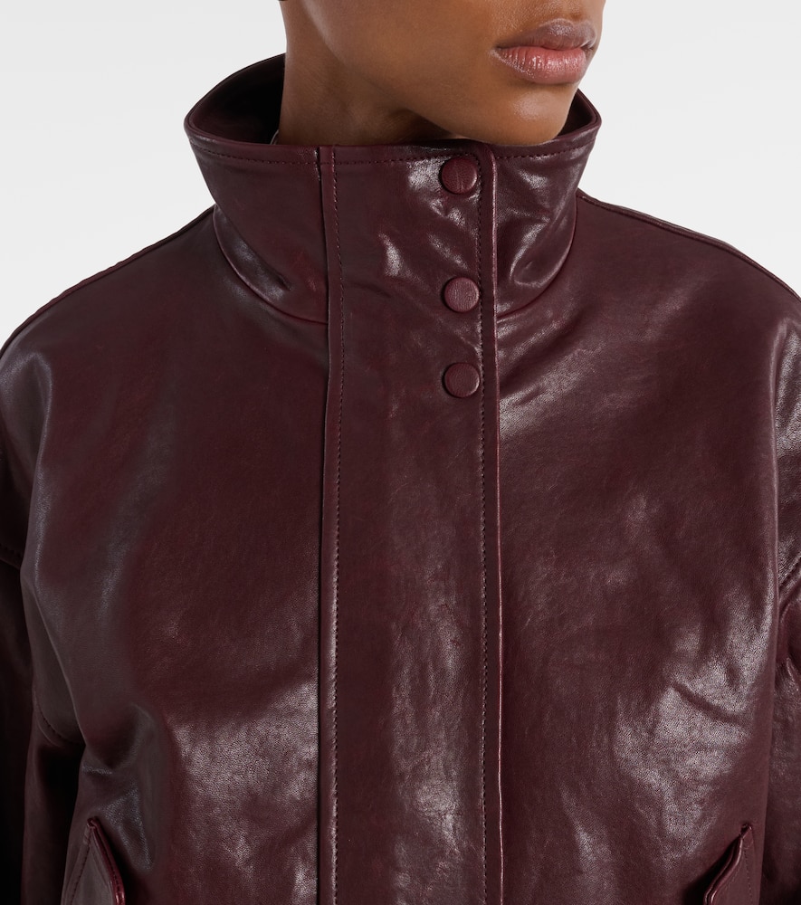 Veronica Beard Bateman Cropped Leather Jacket In Burgundy