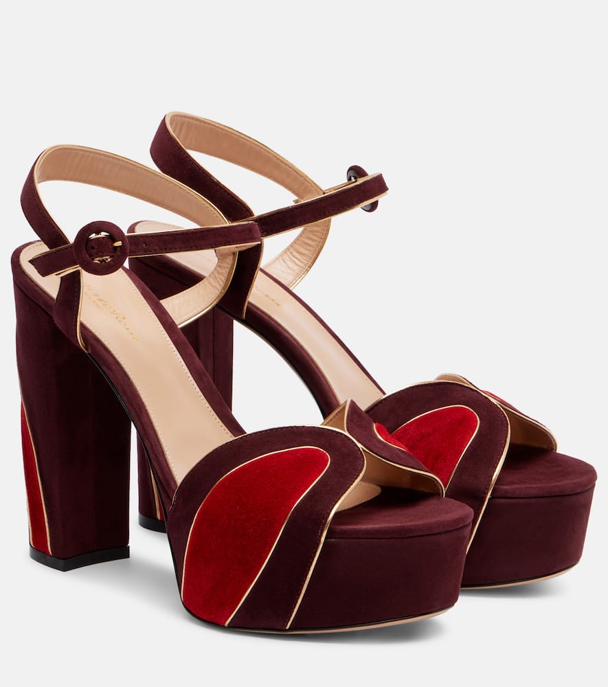 Gianvito Rossi 105 Suede Platform Sandals In Burgundy