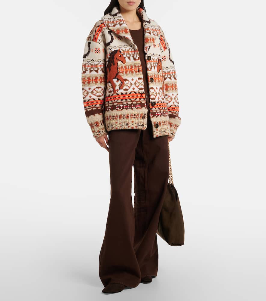 Stella Mccartney Intarsia Oversized Virgin Wool Cardigan In Multi