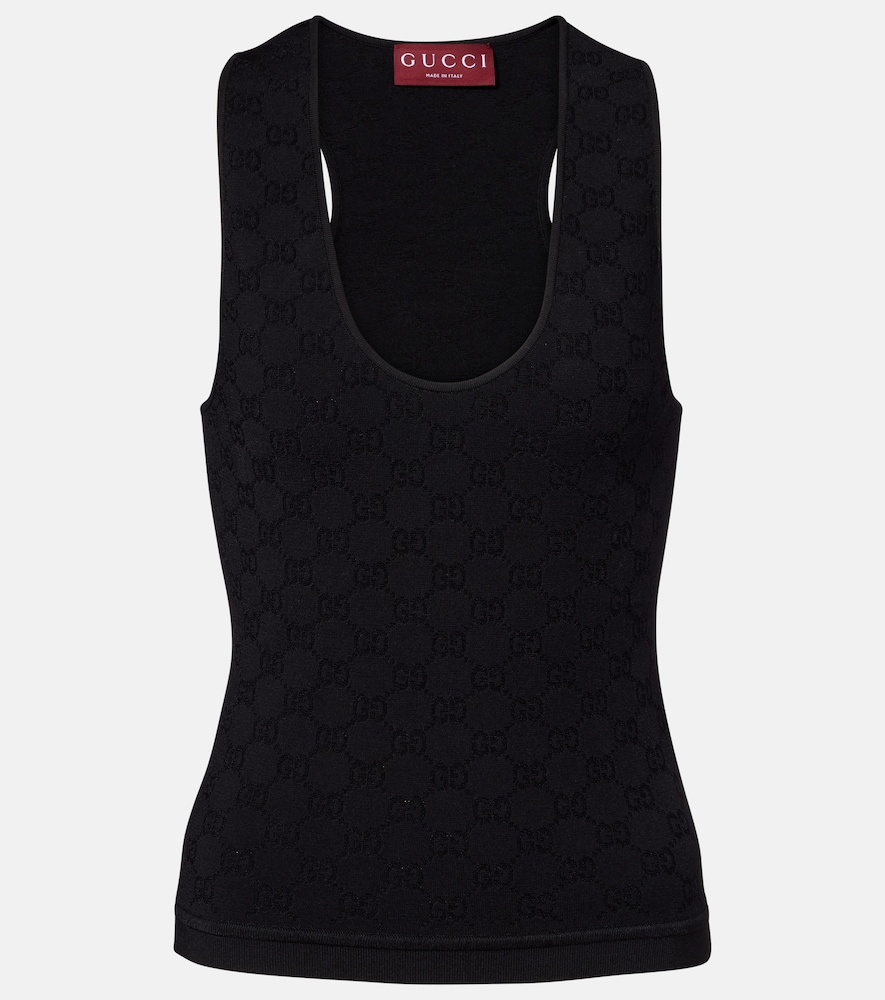 Gucci Women's Black Gg Cotton-Blend Jacquard Tank Top Uk Size 14
