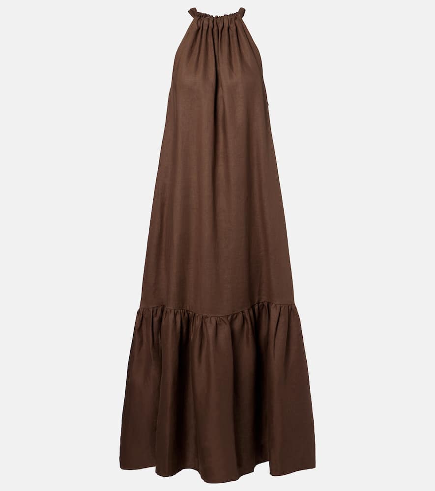 Asceno Linen Maxi Dress In Brown