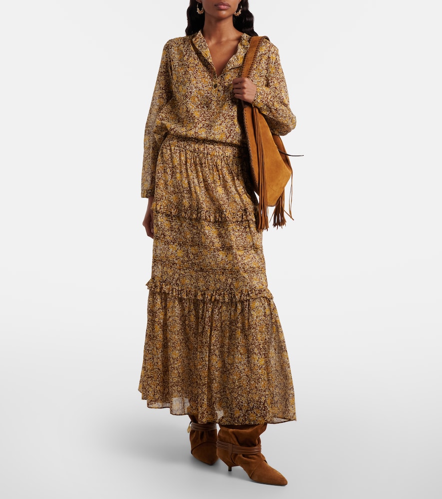 Marant Etoile Volumia floral cotton tiered maxi skirt