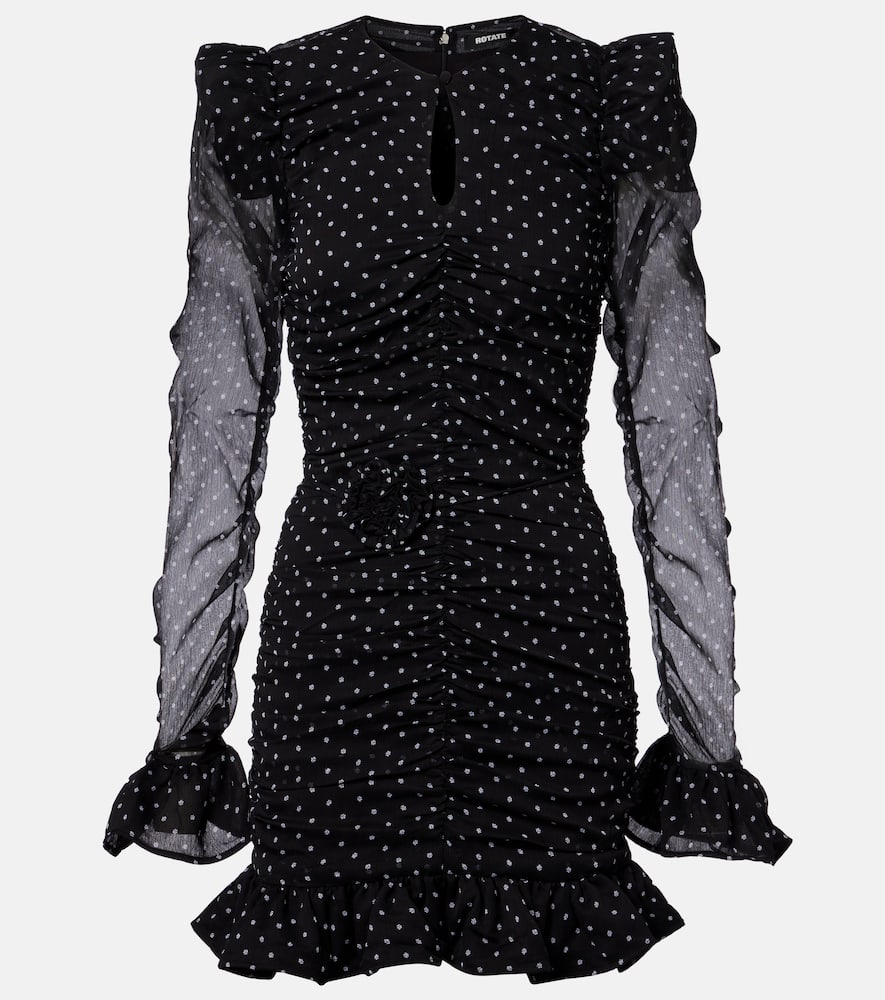 Rotate Birger Christensen Torana Polka-dot Ruched Minidress In Black