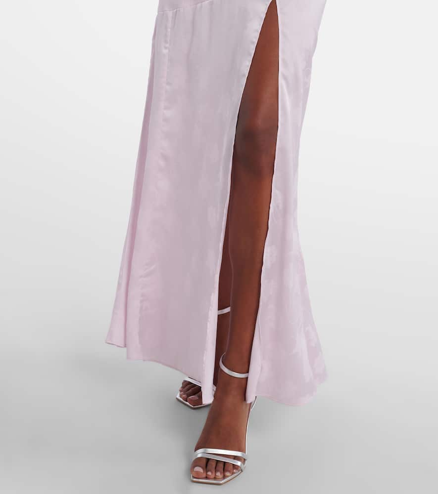 Rotate Birger Christensen Ruffled Satin Jacquard Gown In Purple