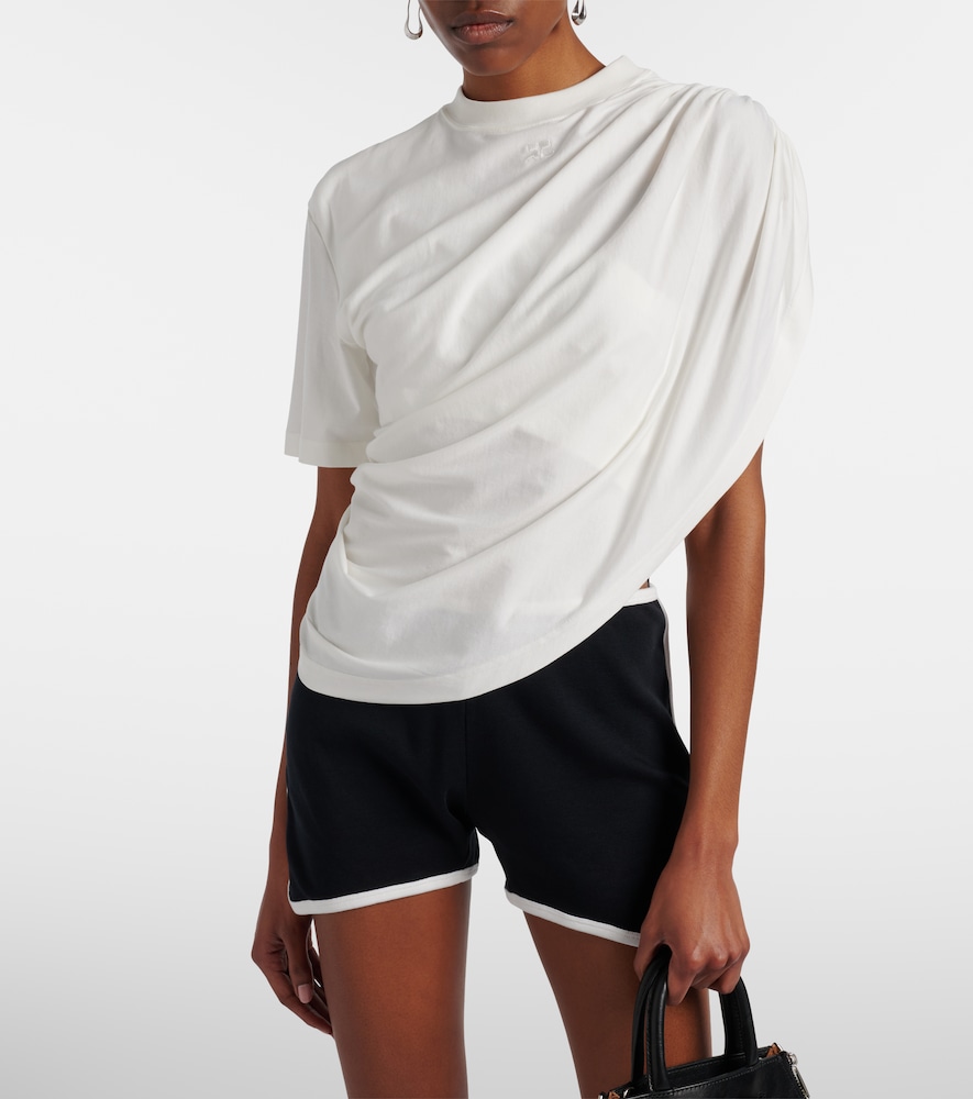 Courrèges Ruched asymmetric cotton jersey T-shirt