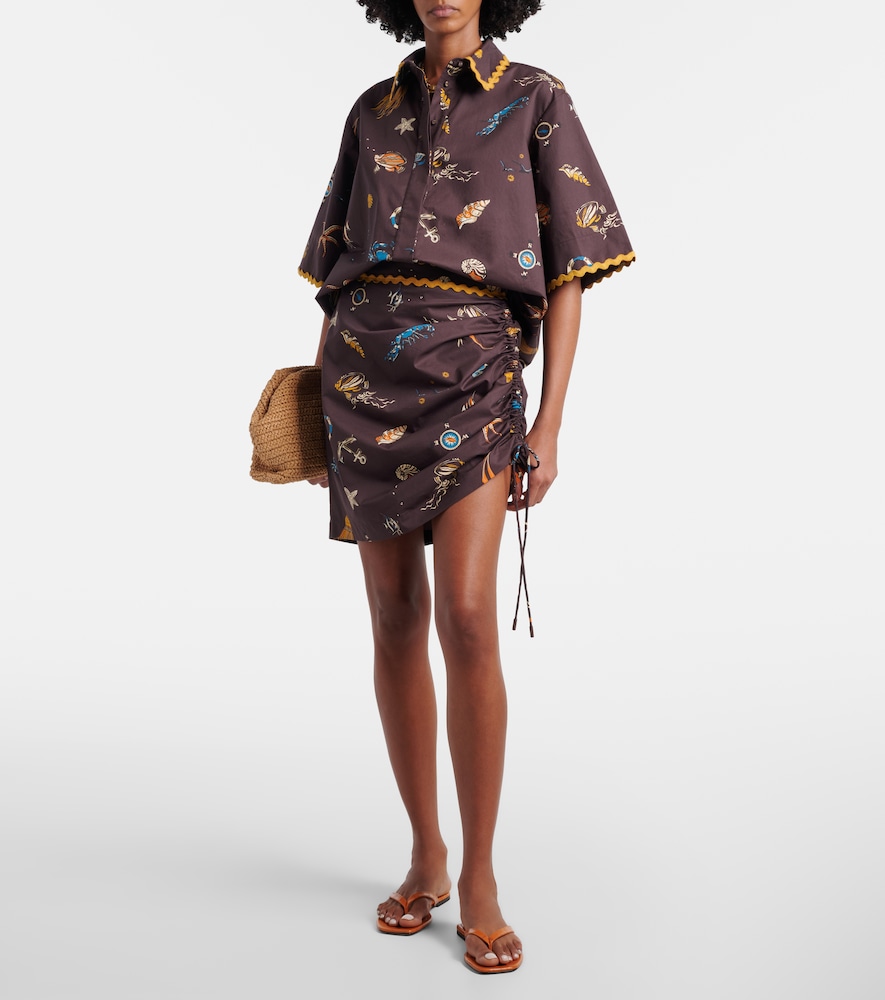 Alémais Printed ruched cotton miniskirt