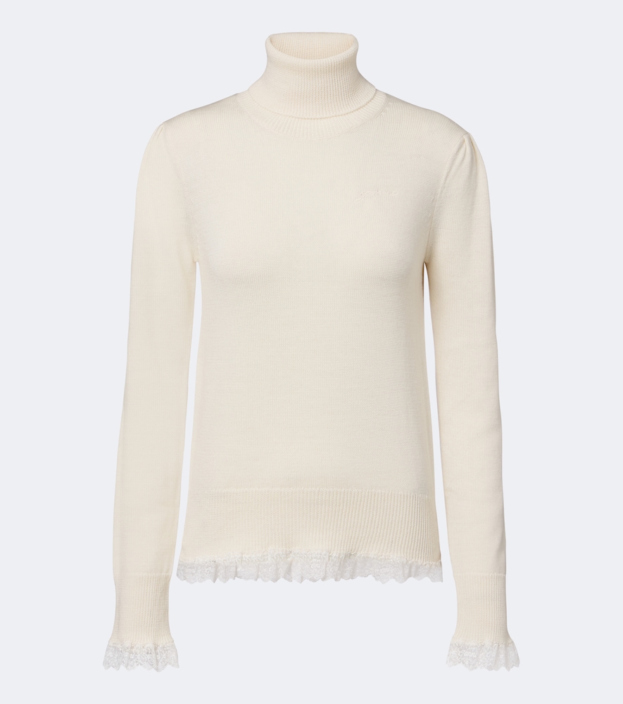Pullover in lana a collo alto con pizzo