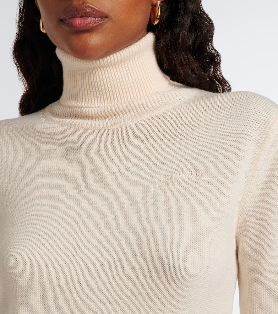 Lace-Trimmed Wool Turtleneck Sweater