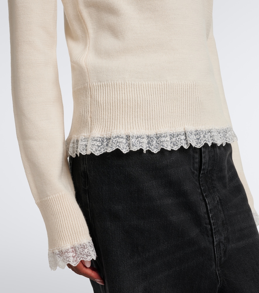 Lace-Trimmed Wool Turtleneck Sweater