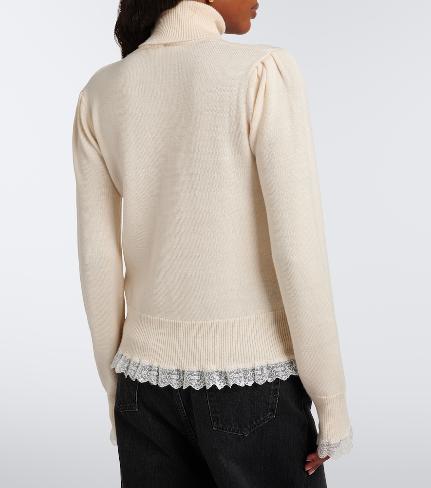 Lace-Trimmed Wool Turtleneck Sweater