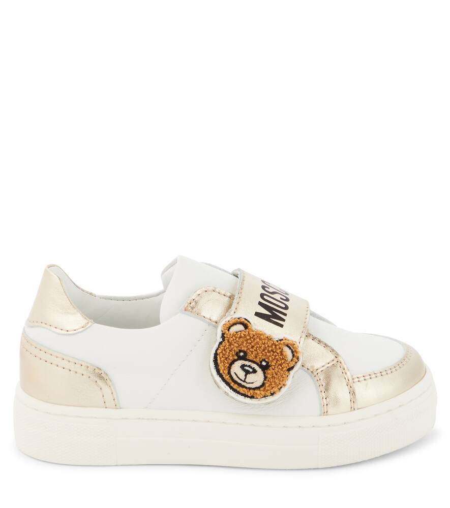 Shop Moschino Teddy Bear Leather Sneakers In Gold