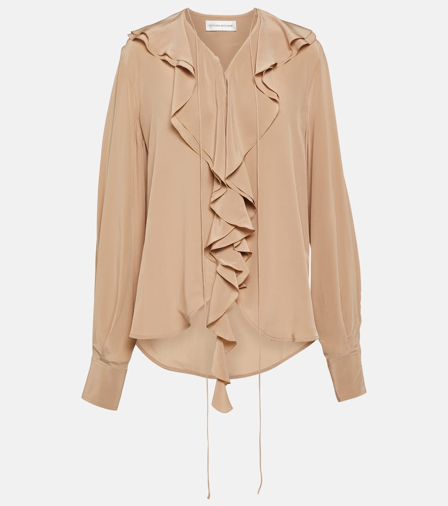 Victoria Beckham Ruffled Silk Crepe De Chine Blouse In Grey