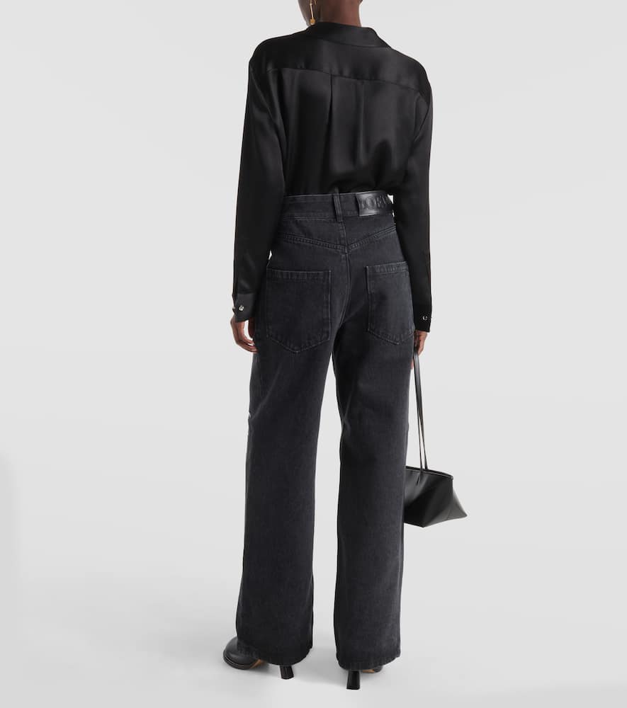 Shop Loewe Anagram High-rise Wide-leg Jeans In Black