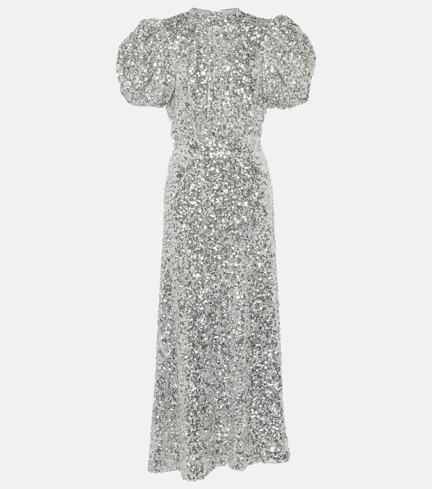 Puff-sleeve sequined midi dress