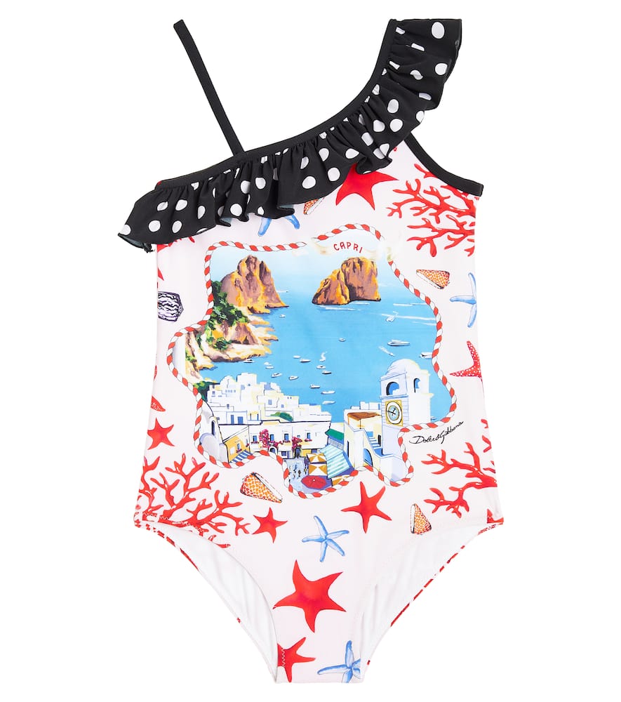 Dolce & Gabbana Capri Printed Ruffled Swimsuit In Multicoloured