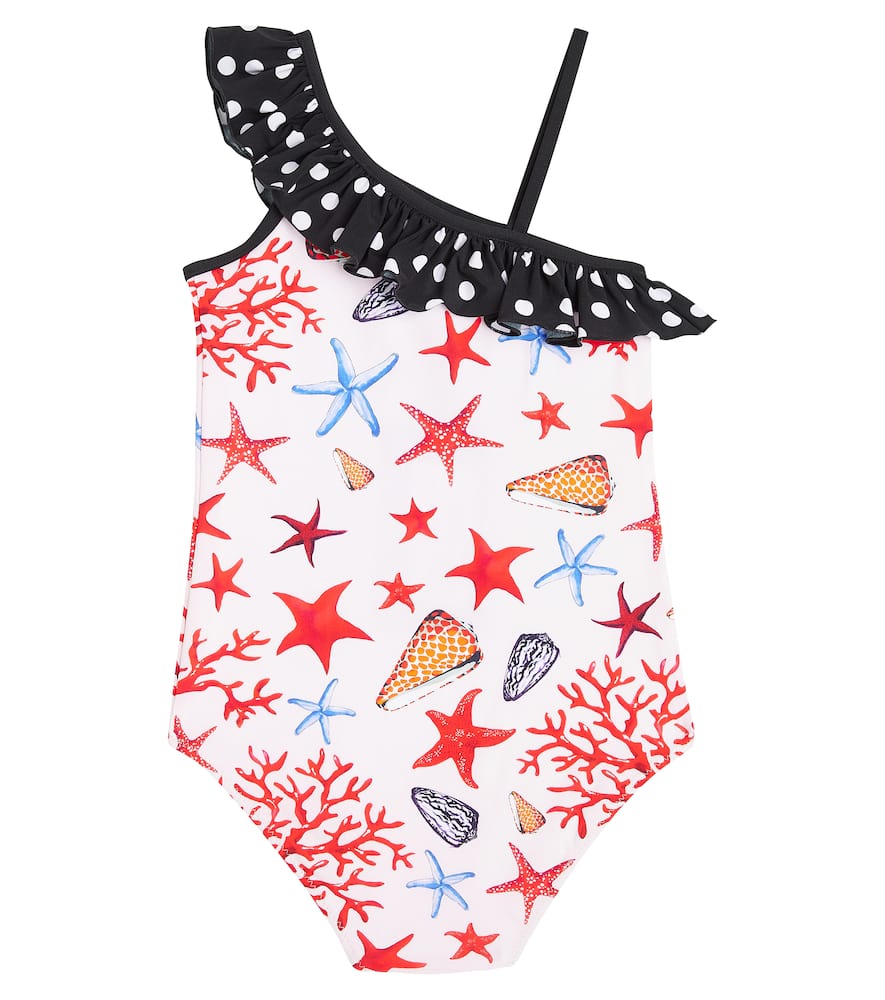 Dolce & Gabbana Capri Printed Ruffled Swimsuit In Multicoloured