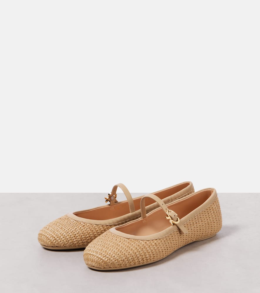 Shop Gianvito Rossi Carla Leather-trimmed Ballet Flats In Neutrals