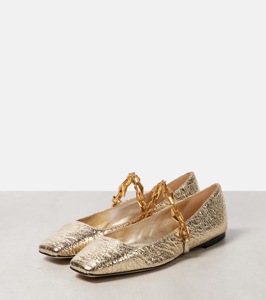 Jimmy Choo Diamond Tilda Metallic Leather Ballet Flats In Gold