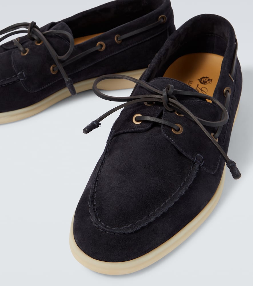 Loro Piana Suede Loafers With Rubber Sole And Metal Eyelets In Blue
