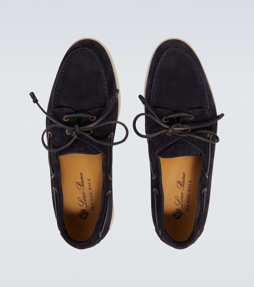 Loro Piana Suede Loafers With Rubber Sole And Metal Eyelets In Blue