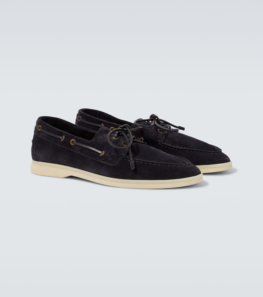 Loro Piana Suede Loafers With Rubber Sole And Metal Eyelets In Blue
